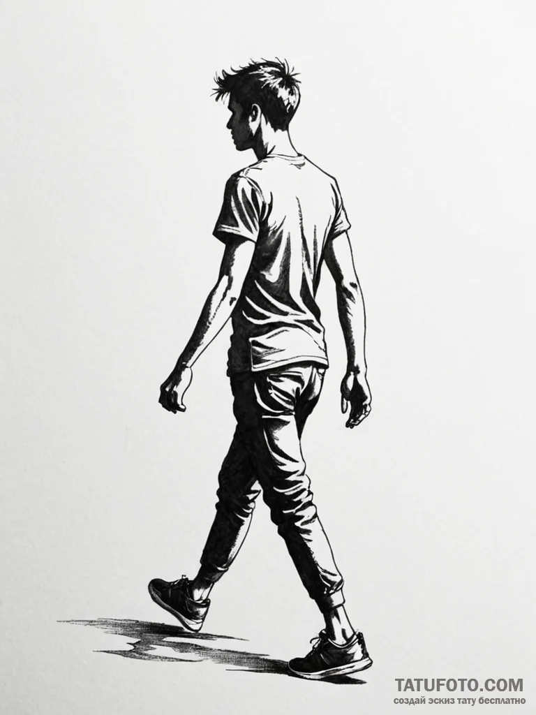 Tattoo sketch a person's shadow on a wall, bu... - эскиз тату (№1751041469_0, 27.06.2025 16:24) — Tatufoto.com