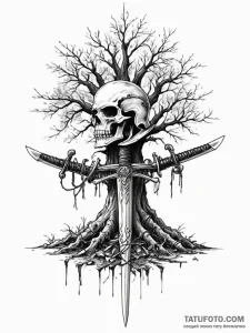 Tattoo sketch a single, powerful tree growing... - эскиз тату (№1751041557_0, 27.06.2025 16:25) — Tatufoto.com