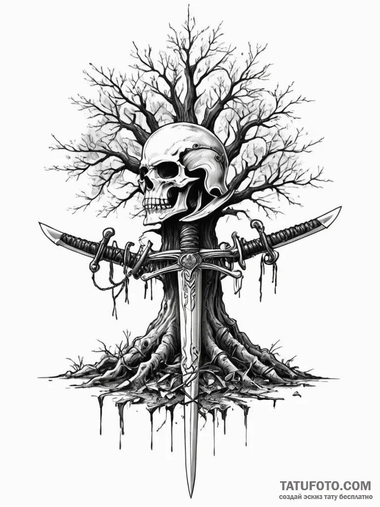 Tattoo sketch a single, powerful tree growing... - эскиз тату (№1751041557_0, 27.06.2025 16:25) — Tatufoto.com