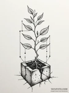 Tattoo sketch a single, resilient sapling pus... - эскиз тату (№1751042201_0, 27.06.2025 16:36) — Tatufoto.com