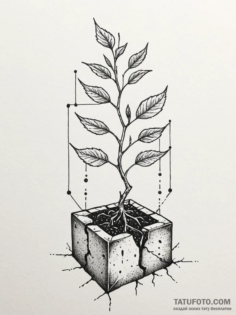 Tattoo sketch a single, resilient sapling pus... - эскиз тату (№1751042201_0, 27.06.2025 16:36) — Tatufoto.com