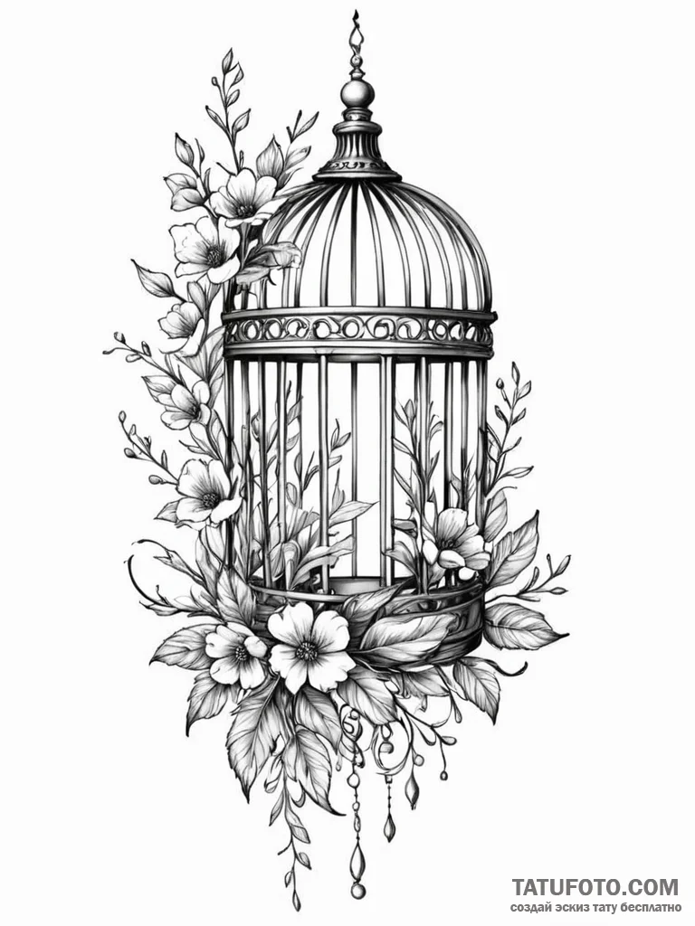 Tattoo design a beautiful, ornate cage, but t... - эскиз тату (№1751042381_0, 27.06.2025 16:39) — Tatufoto.com