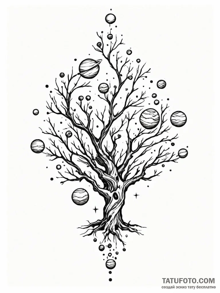 Tattoo sketch a tree whose fruits are tiny, g... - эскиз тату (№1751042457_0, 27.06.2025 16:40) — Tatufoto.com