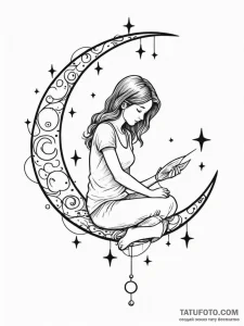 Tattoo design a person sitting on a crescent... - эскиз тату (№1751042790_0, 27.06.2025 16:46) — Tatufoto.com