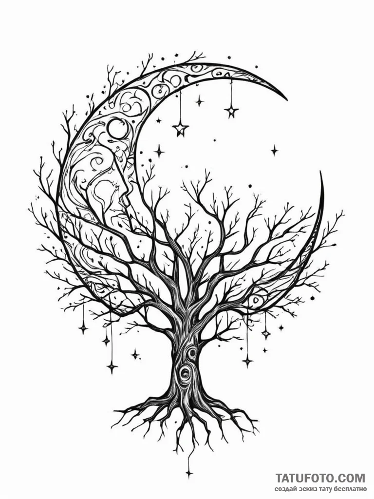 Tattoo design a tree whose branches are holdi... - эскиз тату (№1751042890_0, 27.06.2025 16:48) — Tatufoto.com