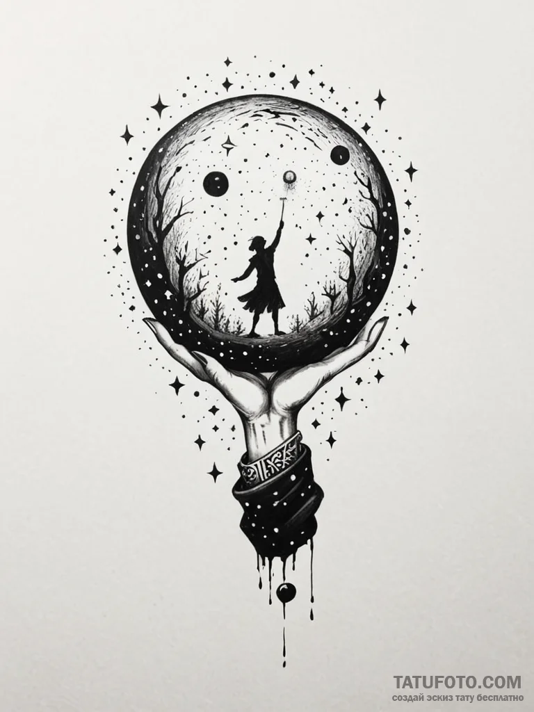 Tattoo design a person holding a single, dark... - эскиз тату (№1751043369_0, 27.06.2025 16:56) — Tatufoto.com