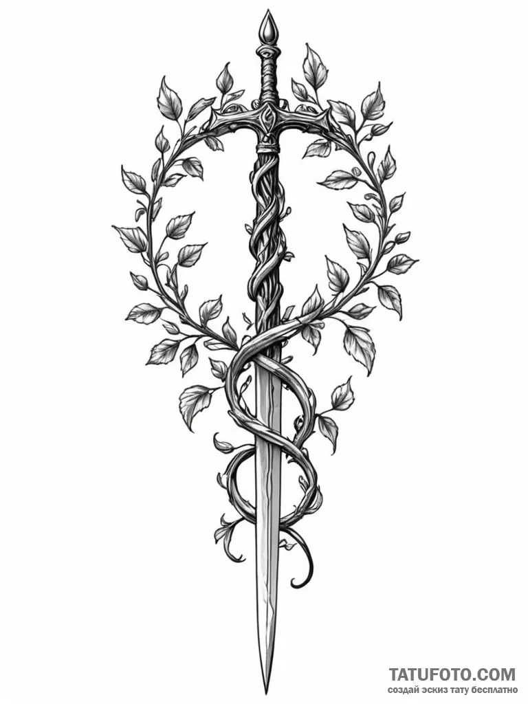 Tattoo design a vine climbing up a sword, a s... - эскиз тату (№1751043537_0, 27.06.2025 16:58) — Tatufoto.com