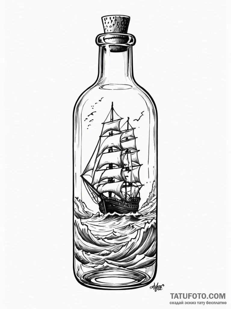 Tattoo design a ship in a bottle, but the bot... - эскиз тату (№1751043866_0, 27.06.2025 17:04) — Tatufoto.com