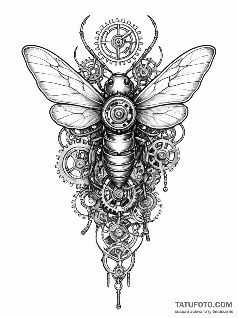 Tattoo design a cicada with a body made of cl... - эскиз тату (№1751044860_0, 27.06.2025 17:21) — Tatufoto.com