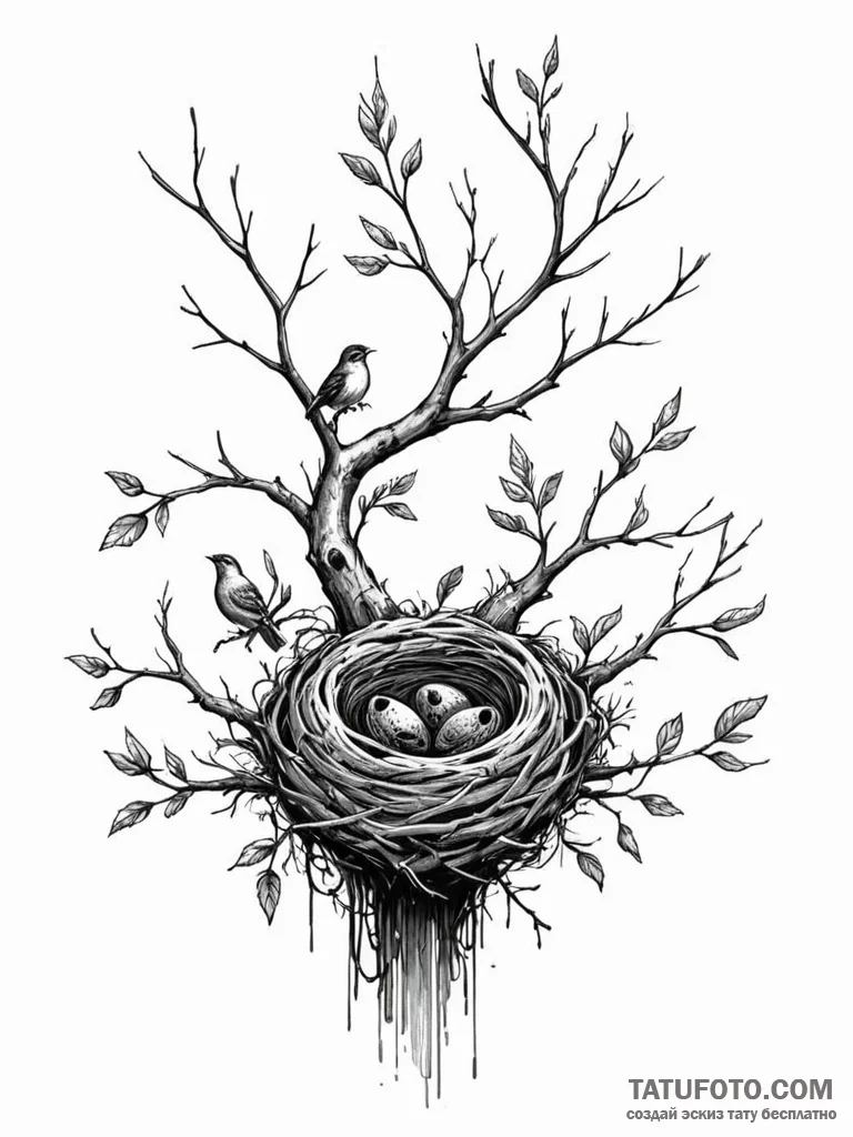 Tattoo sketch a single, stylized tree branch... - эскиз тату (№1751045129_0, 27.06.2025 17:25) — Tatufoto.com