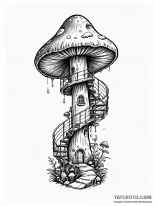 Tattoo design a mushroom with a spiral stairc... - эскиз тату (№1751045211_0, 27.06.2025 17:26) — Tatufoto.com