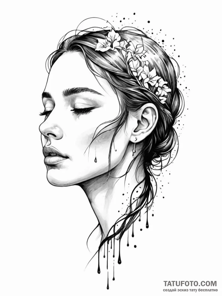 Tattoo sketch a person's face in profile, wit... - эскиз тату (№1751045293_0, 27.06.2025 17:28) — Tatufoto.com