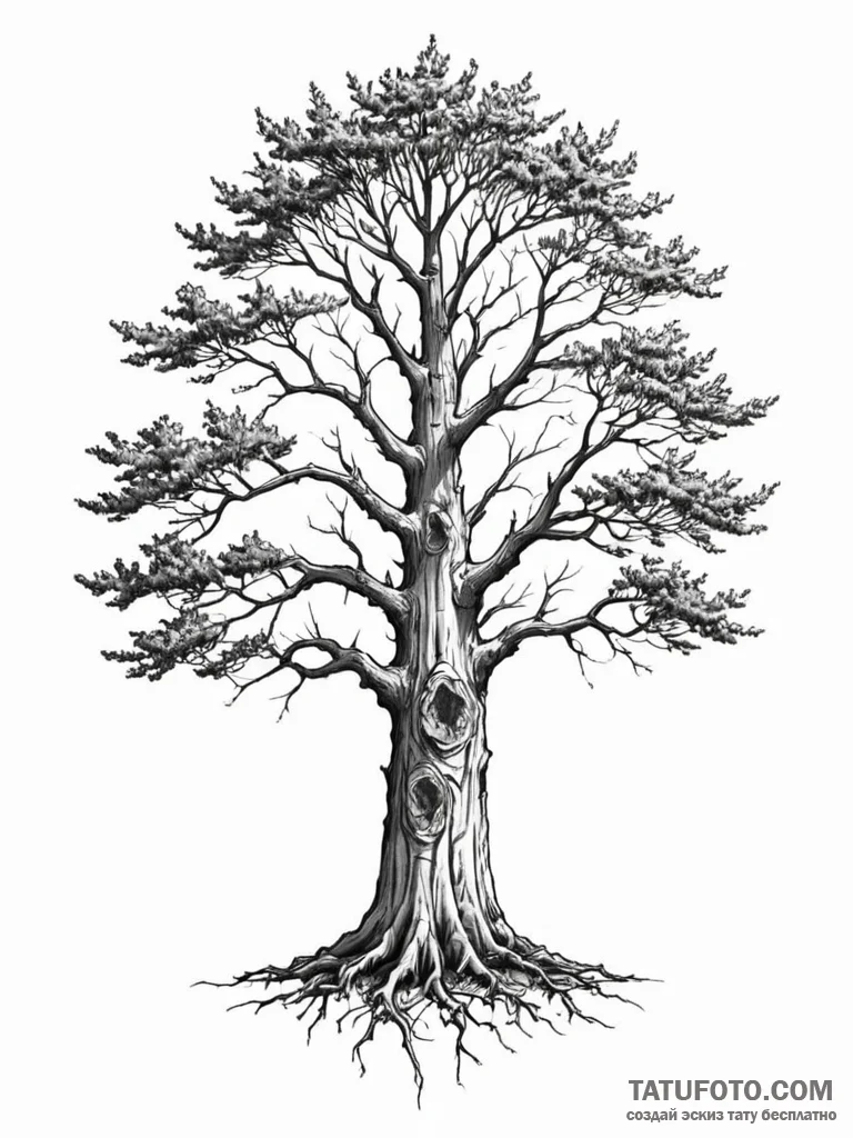 Tattoo sketch a single, powerful tree with it... - эскиз тату (№1751045379_0, 27.06.2025 17:29) — Tatufoto.com