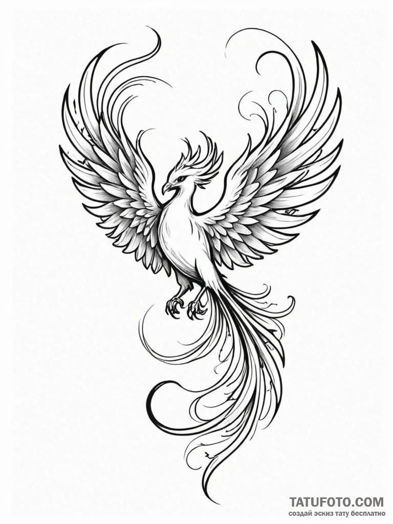 Tattoo sketch a minimalist phoenix, formed fr... - эскиз тату (№1751045461_0, 27.06.2025 17:31) — Tatufoto.com
