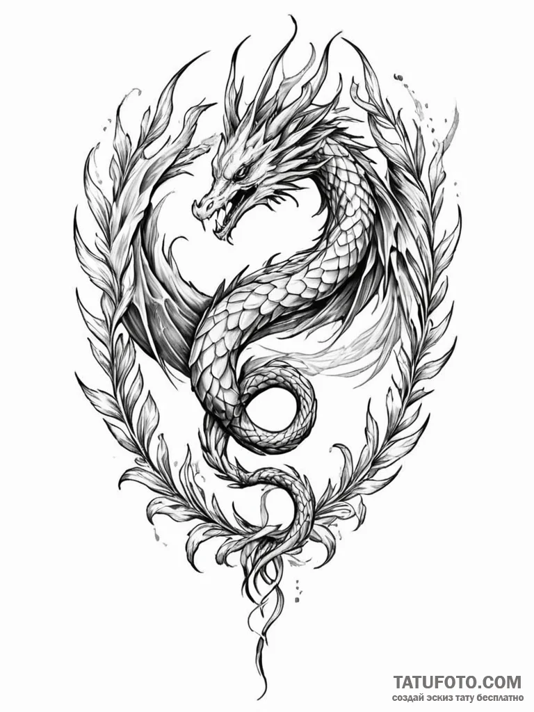 Tattoo sketch an uroboros where the serpent's... - эскиз тату (№1751045545_0, 27.06.2025 17:32) — Tatufoto.com