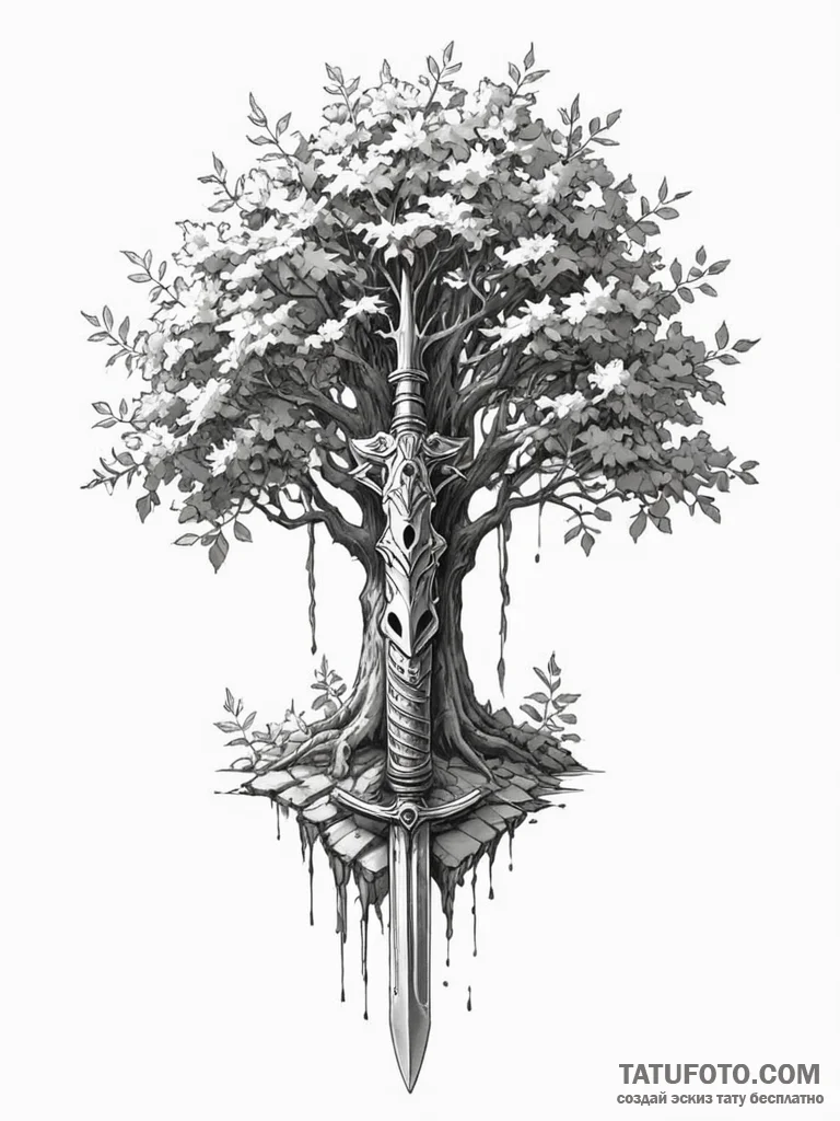 Tattoo sketch a tree that has grown around an... - эскиз тату (№1751045624_0, 27.06.2025 17:33) — Tatufoto.com