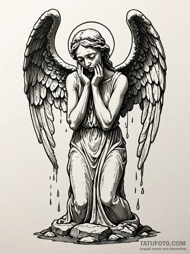 Tattoo sketch an ancient, stone statue of a w... - эскиз тату (№1751046048_0, 27.06.2025 17:40) — Tatufoto.com
