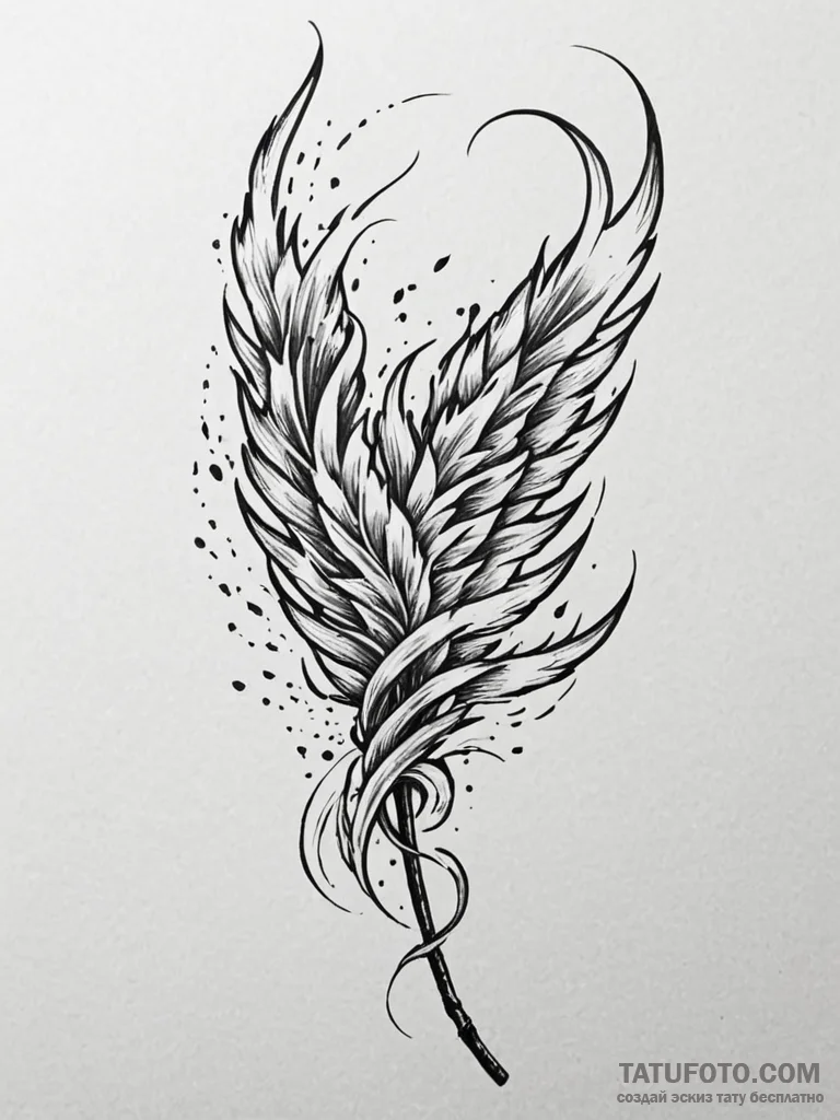 Tattoo design a phoenix feather, where the qu... - эскиз тату (№1751046589_0, 27.06.2025 17:49) — Tatufoto.com