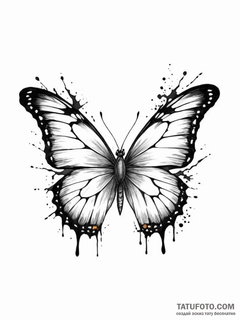 Tattoo sketch a butterfly with tattered, torn... - эскиз тату (№1751047797_0, 27.06.2025 18:09) — Tatufoto.com