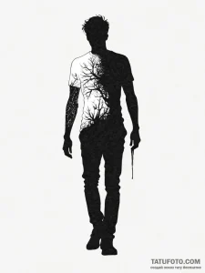 Tattoo sketch a person's silhouette, with the... - эскиз тату (№1751047958_0, 27.06.2025 18:12) — Tatufoto.com