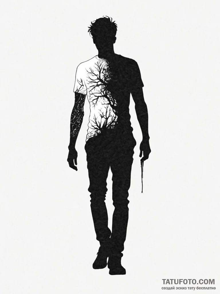 Tattoo sketch a person's silhouette, with the... - эскиз тату (№1751047958_0, 27.06.2025 18:12) — Tatufoto.com