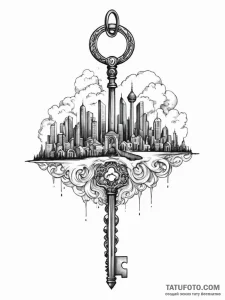 Tattoo design a stylized key, its teeth formi... - эскиз тату (№1751048236_0, 27.06.2025 18:17) — Tatufoto.com