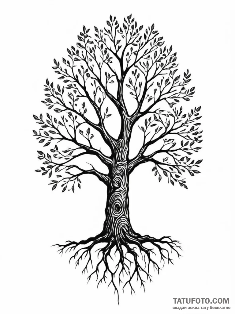 Tattoo sketch a tree whose bark has the textu... - эскиз тату (№1751049543_0, 27.06.2025 18:39) — Tatufoto.com