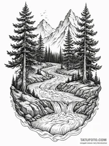 Tattoo sketch a surreal landscape where the t... - эскиз тату (№1751049961_0, 27.06.2025 18:46) — Tatufoto.com