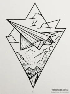 Tattoo sketch a classic paper airplane, its f... - эскиз тату (№1751050201_0, 27.06.2025 18:50) — Tatufoto.com
