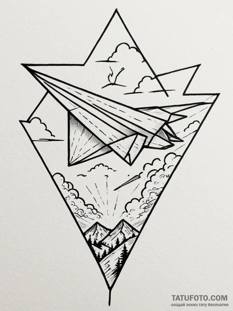 Tattoo sketch a classic paper airplane, its f... - эскиз тату (№1751050201_0, 27.06.2025 18:50) — Tatufoto.com