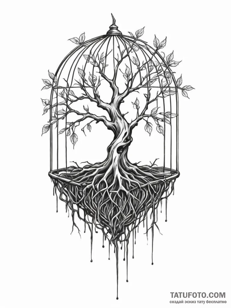 Tattoo sketch a tree with its roots forming a... - эскиз тату (№1751050770_0, 27.06.2025 18:59) — Tatufoto.com
