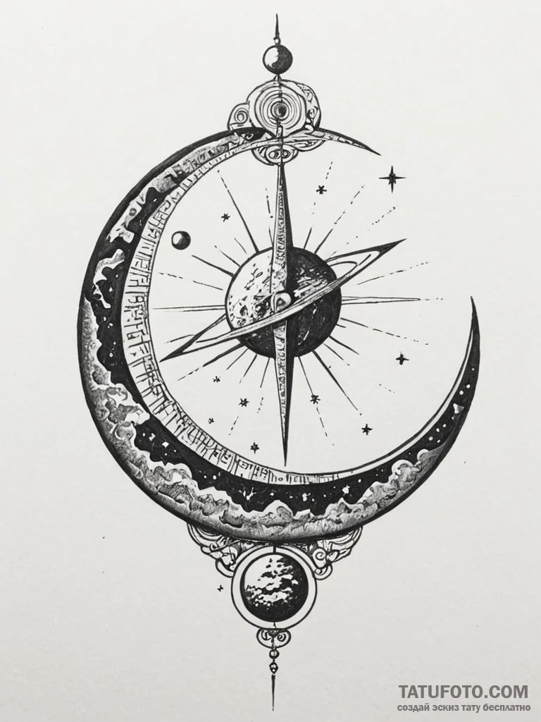 Tattoo sketch a single, elegant sundial, but... - эскиз тату (№1751051111_0, 27.06.2025 19:05) — Tatufoto.com