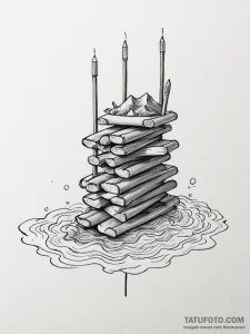 Tattoo design a small, simple raft made of ti... - эскиз тату (№1751051445_0, 27.06.2025 19:10) — Tatufoto.com