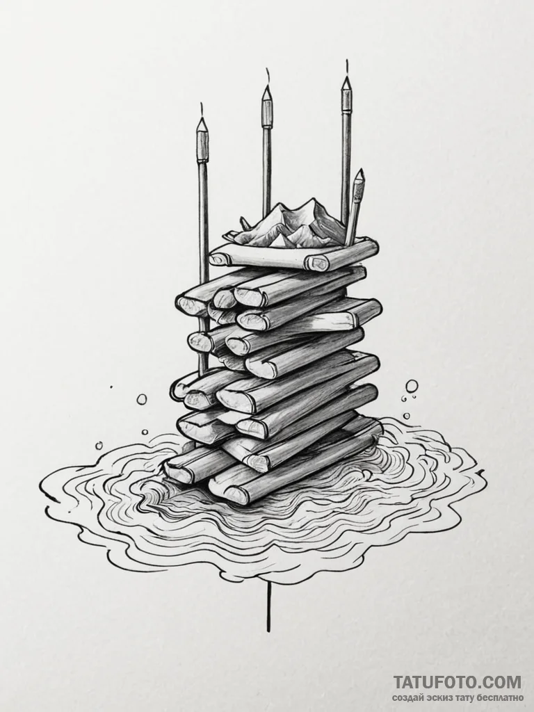 Tattoo design a small, simple raft made of ti... - эскиз тату (№1751051445_0, 27.06.2025 19:10) — Tatufoto.com