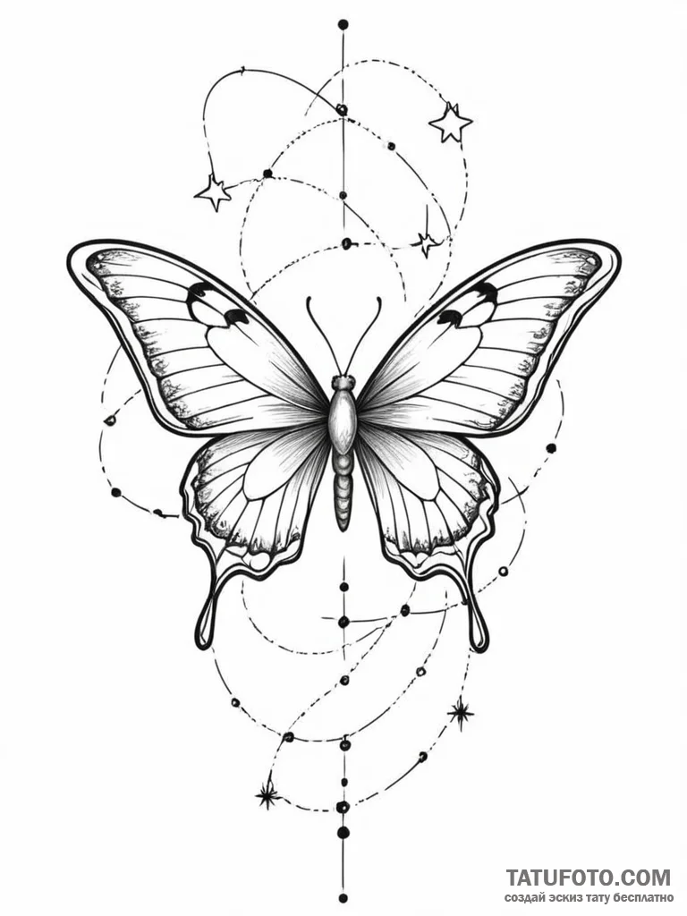 Tattoo sketch a butterfly with wings made of... - эскиз тату (№1751051693_0, 27.06.2025 19:14) — Tatufoto.com
