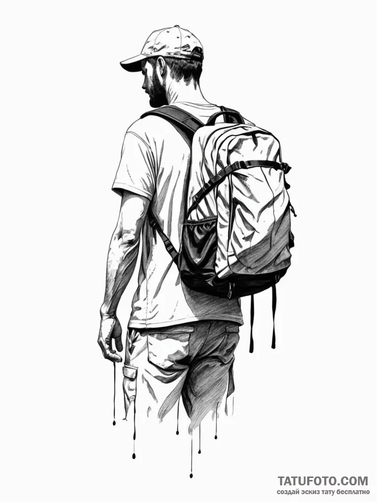 Tattoo sketch a person's silhouette with a he... - эскиз тату (№1751051953_0, 27.06.2025 19:19) — Tatufoto.com