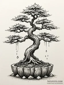Tattoo design a bonsai tree, its roots intric... - эскиз тату (№1751052437_0, 27.06.2025 19:27) — Tatufoto.com
