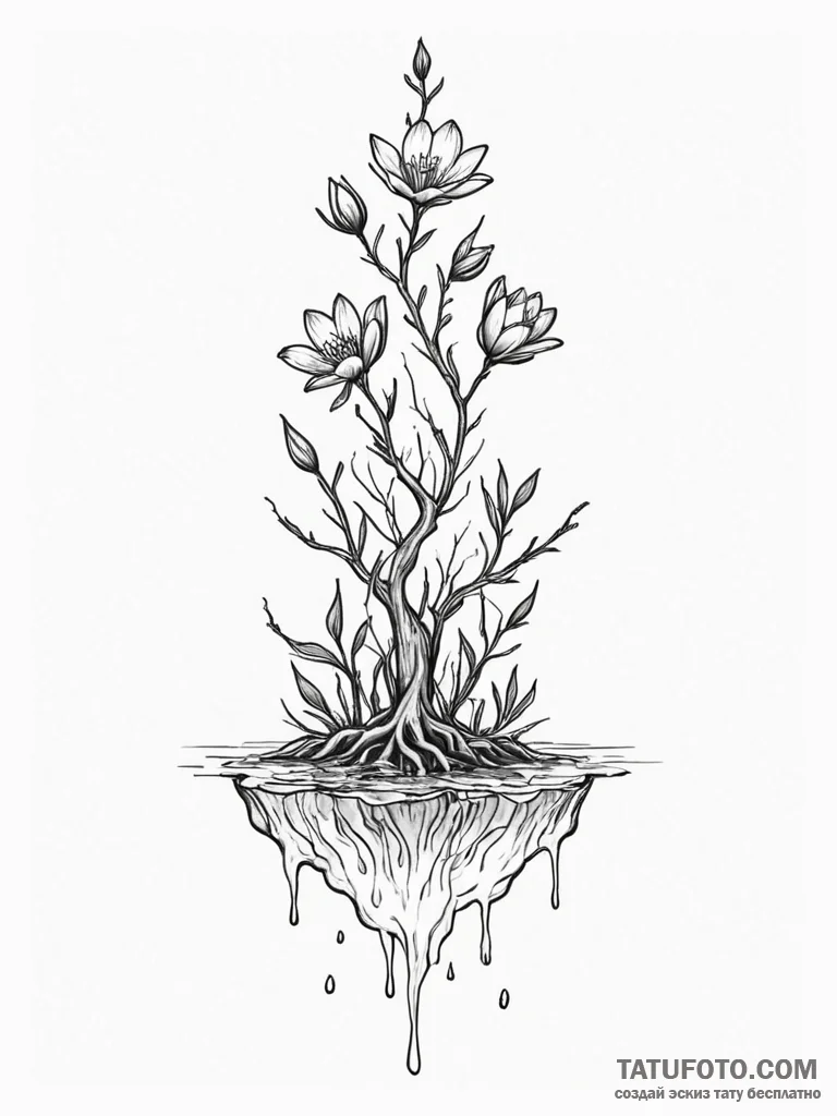 Tattoo sketch a half-submerged plant, with it... - эскиз тату (№1751053146_0, 27.06.2025 19:39) — Tatufoto.com