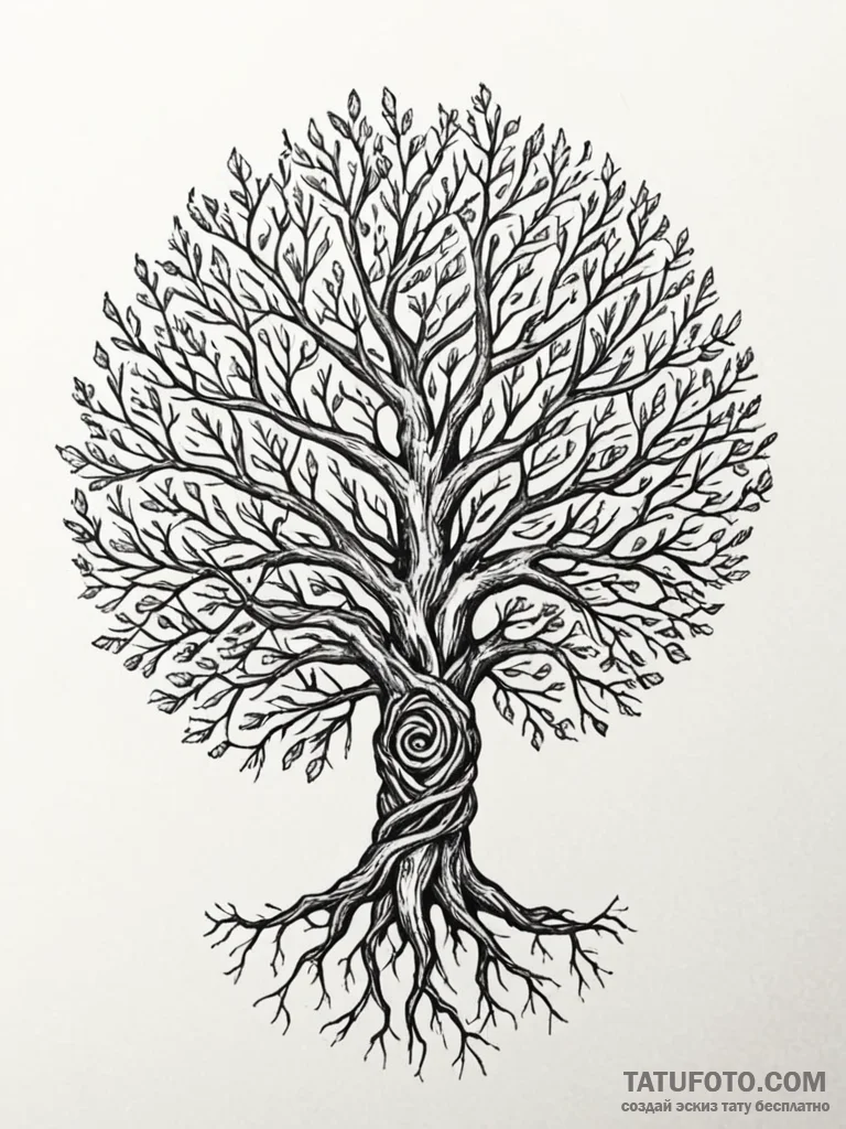 Tattoo sketch a minimalist tree with its bran... - эскиз тату (№1751053242_0, 27.06.2025 19:40) — Tatufoto.com