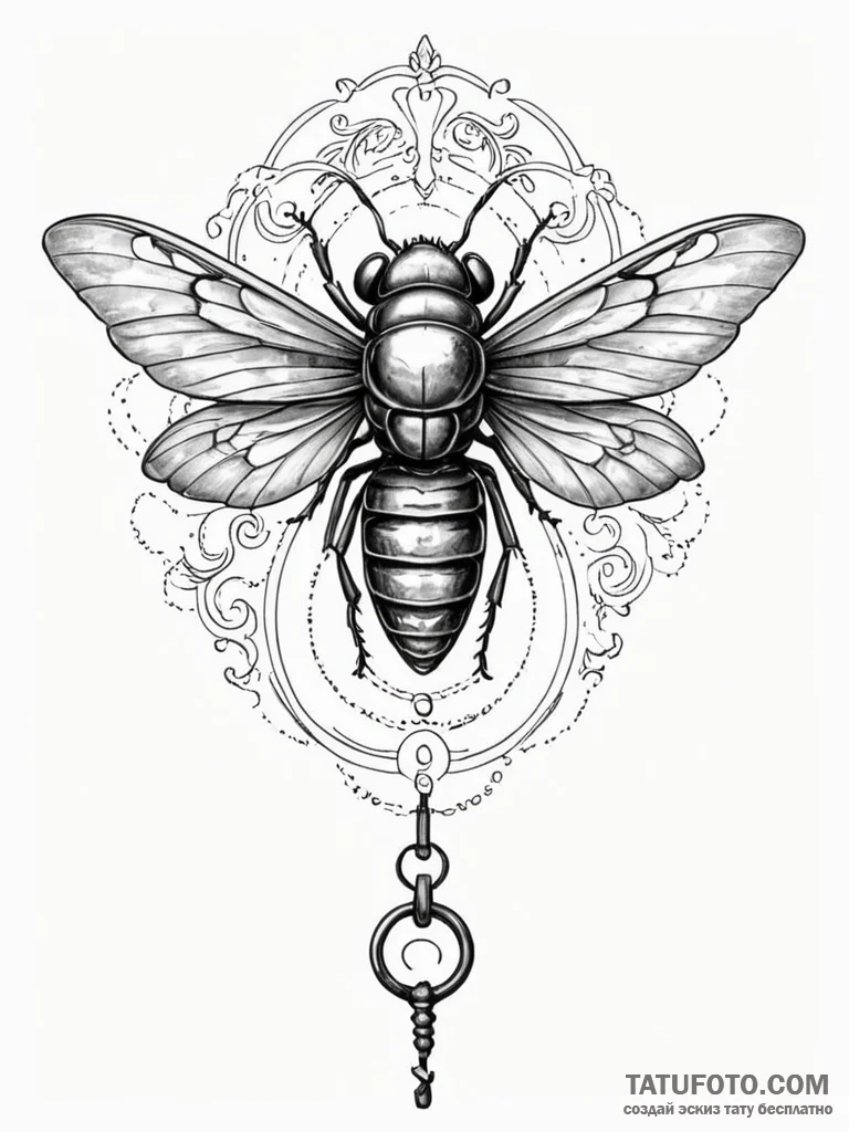 Tattoo sketch a cicada with a body that is a... - эскиз тату (№1751053665_0, 27.06.2025 19:47) — Tatufoto.com