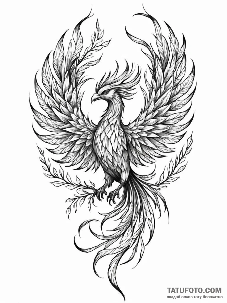 Tattoo sketch a phoenix that is also a tree,... - эскиз тату (№1751054068_0, 27.06.2025 19:54) — Tatufoto.com