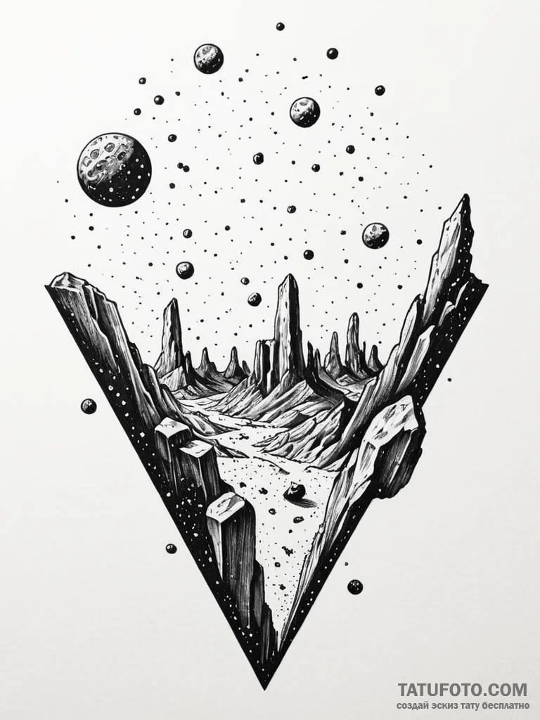 Tattoo sketch an asteroid belt, but the aster... - эскиз тату (№1751054455_0, 27.06.2025 20:00) — Tatufoto.com