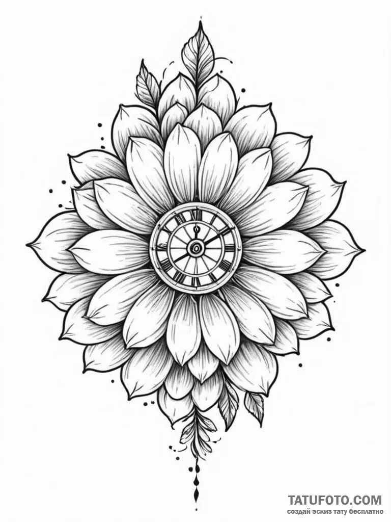 Tattoo design a flower with a clock face at i... - эскиз тату (№1751055204_0, 27.06.2025 20:13) — Tatufoto.com
