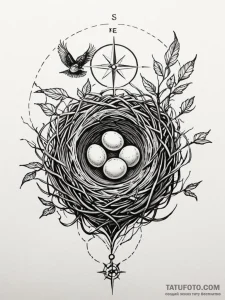 Tattoo design a bird's nest, but instead of e... - эскиз тату (№1751055688_0, 27.06.2025 20:21) — Tatufoto.com