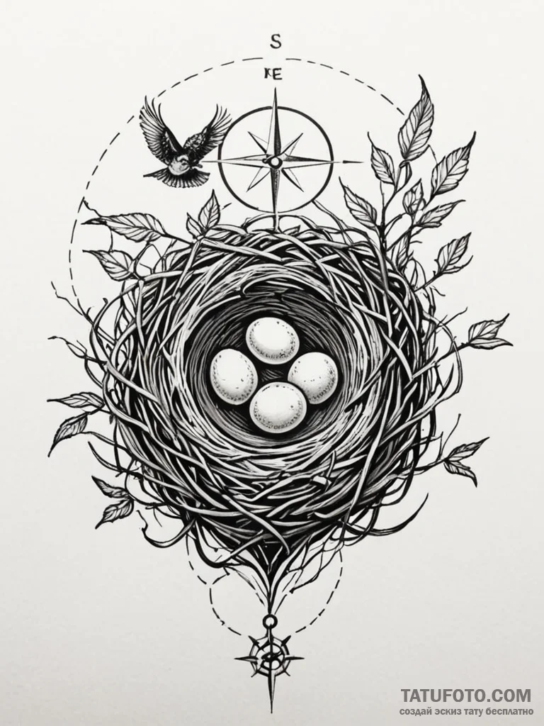 Tattoo design a bird's nest, but instead of e... - эскиз тату (№1751055688_0, 27.06.2025 20:21) — Tatufoto.com