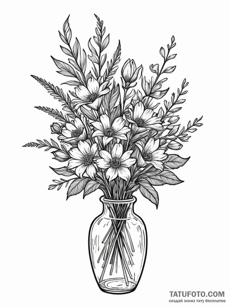 Tattoo sketch a wilted bouquet of flowers in... - эскиз тату (№1751055866_0, 27.06.2025 20:24) — Tatufoto.com