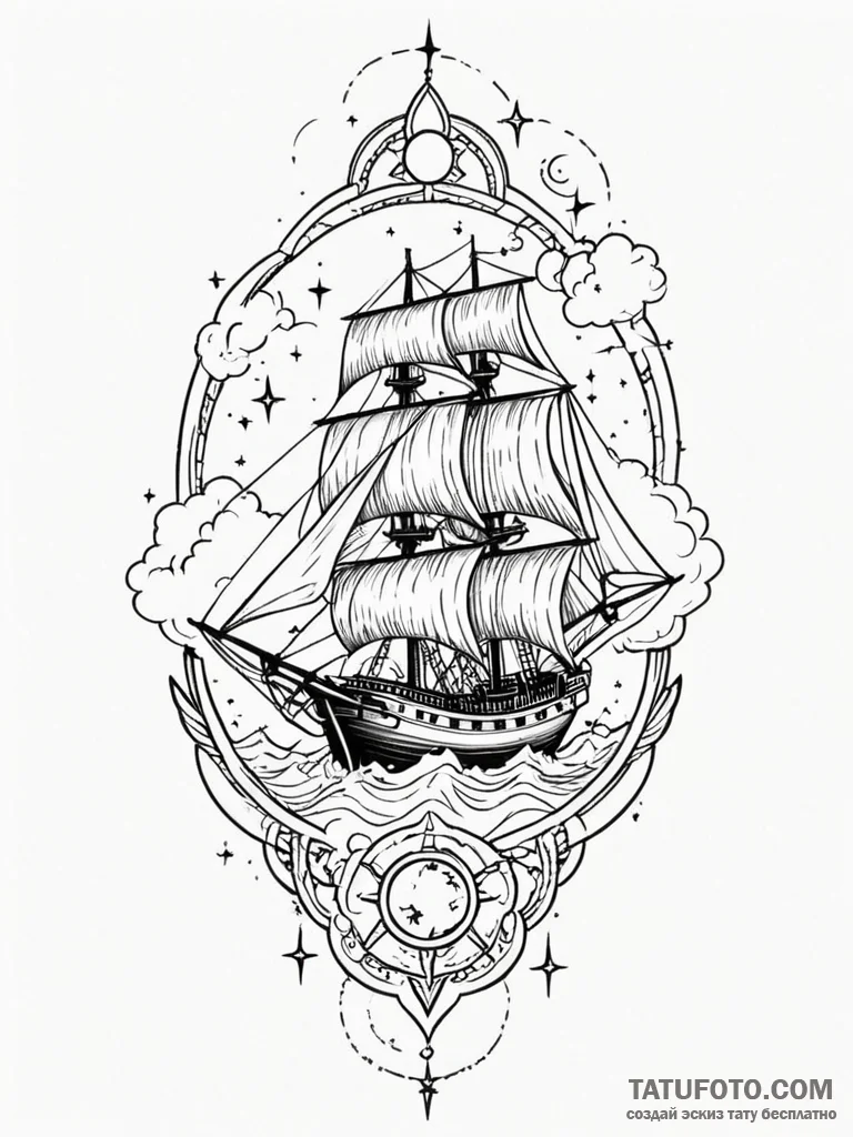 Tattoo design a ship, not sailing on water, b... - эскиз тату (№1751056520_0, 27.06.2025 20:35) — Tatufoto.com