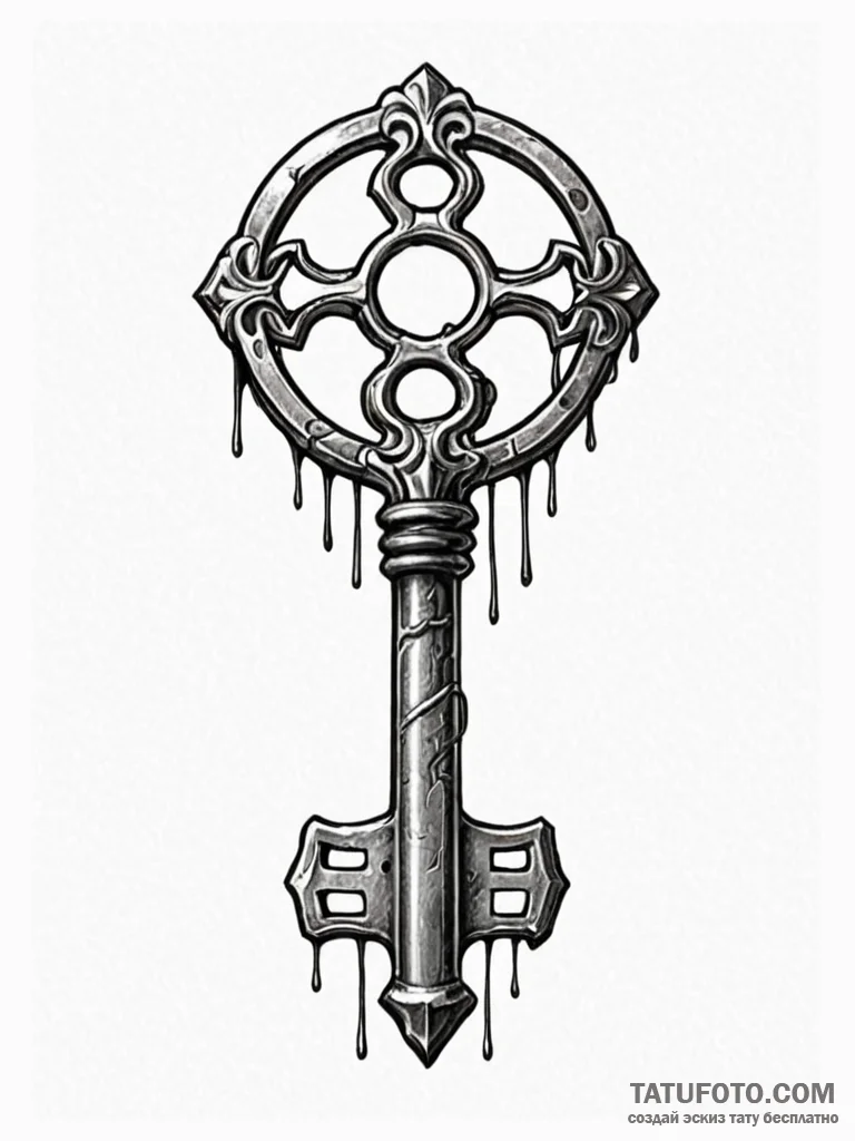 Tattoo design an old, rusty key that is being... - эскиз тату (№1751057922_0, 27.06.2025 20:58) — Tatufoto.com
