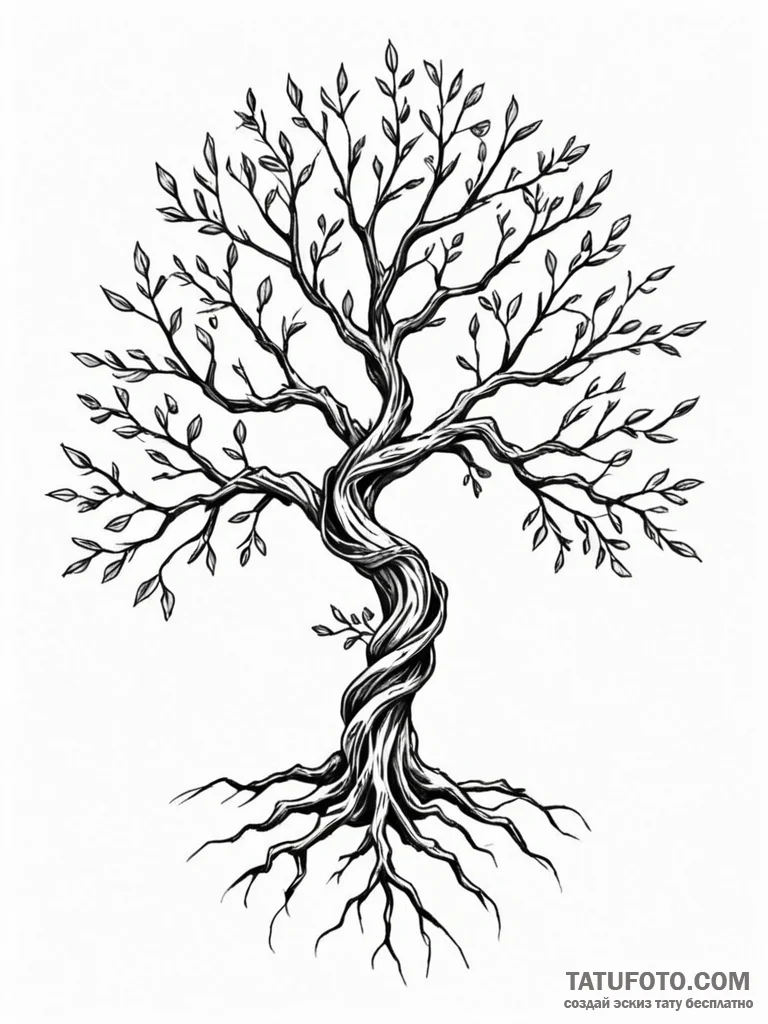 Tattoo sketch a tree with its branches spelli... - эскиз тату (№1751058013_0, 27.06.2025 21:00) — Tatufoto.com