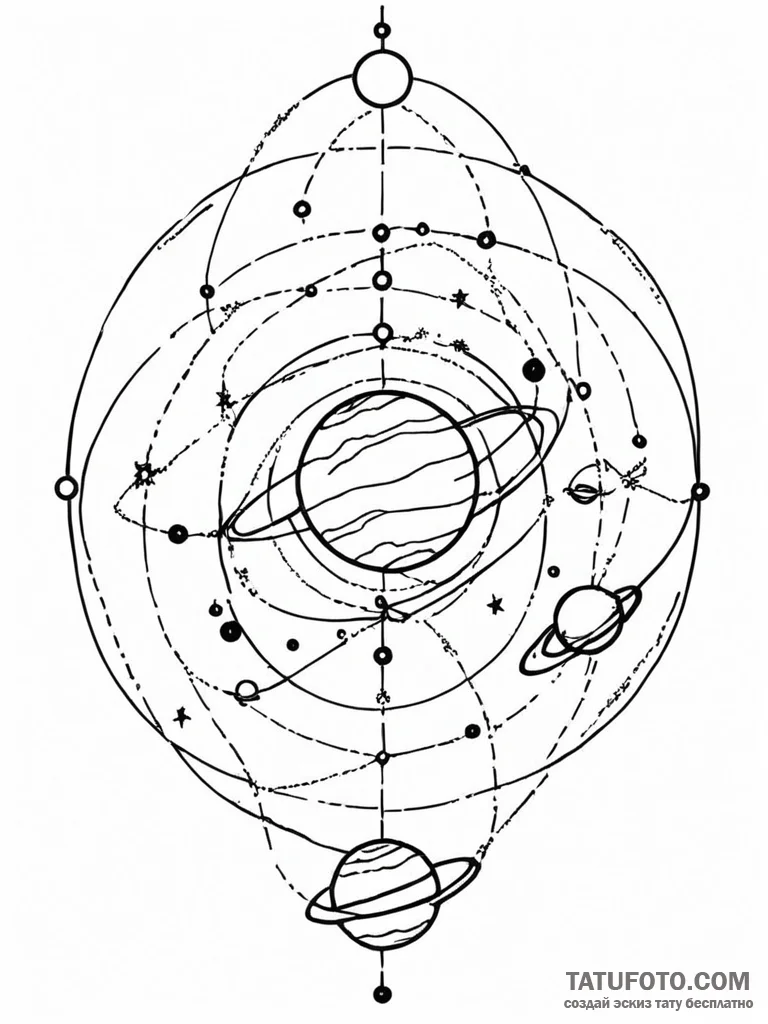 Tattoo design a set of planets in orbit, conn... - эскиз тату (№1751058094_0, 27.06.2025 21:01) — Tatufoto.com